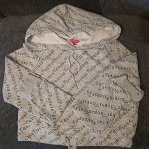 Guess Light Gray Allover Logo Hoodie Croptop